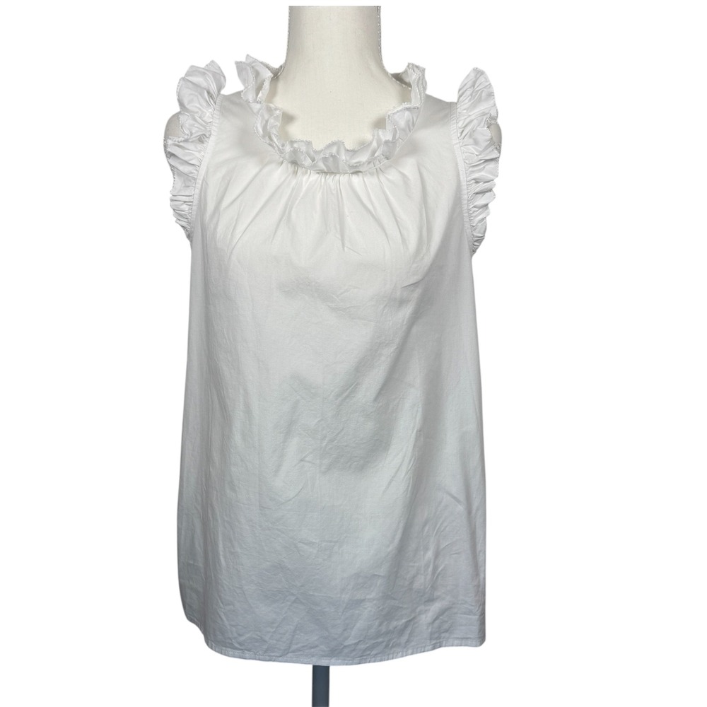 J. Crew Womens Sleeveless Ruffle Top with Tie in the back Size XS White Cottage